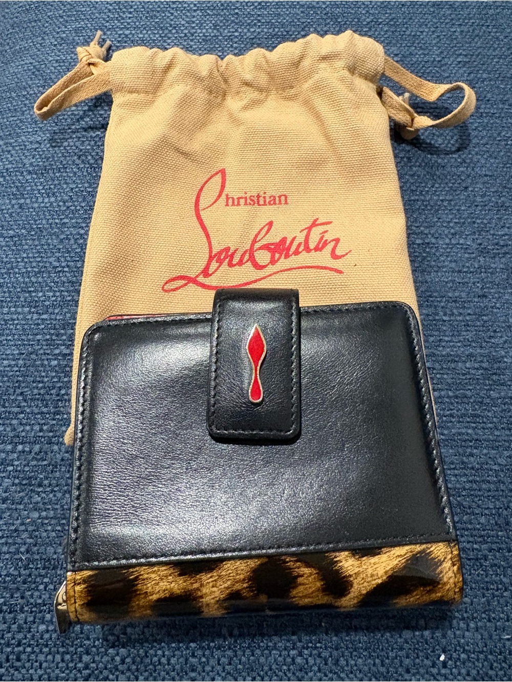 Christian Louboutin Leopard Patent & Black Leather Wallet w/ Dust Bag COA in EUC